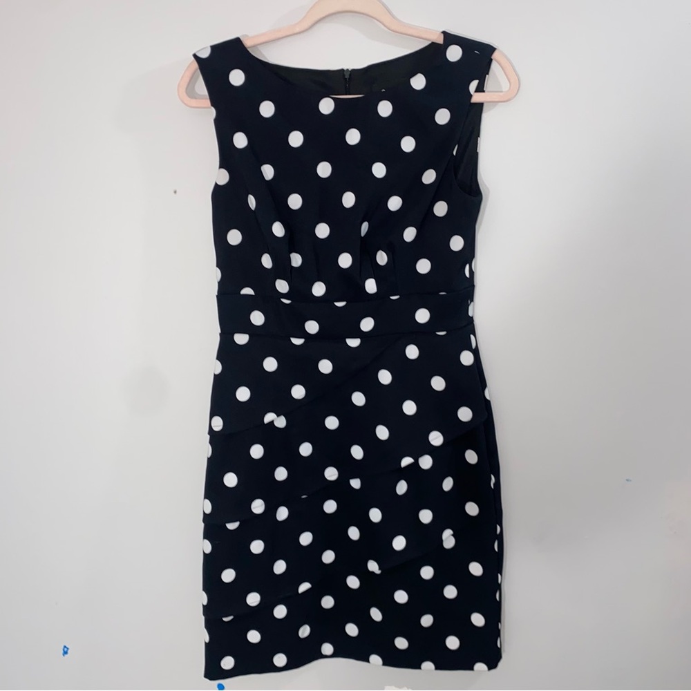 Connected Apparel Black and White Polka Dot Midi Dress
